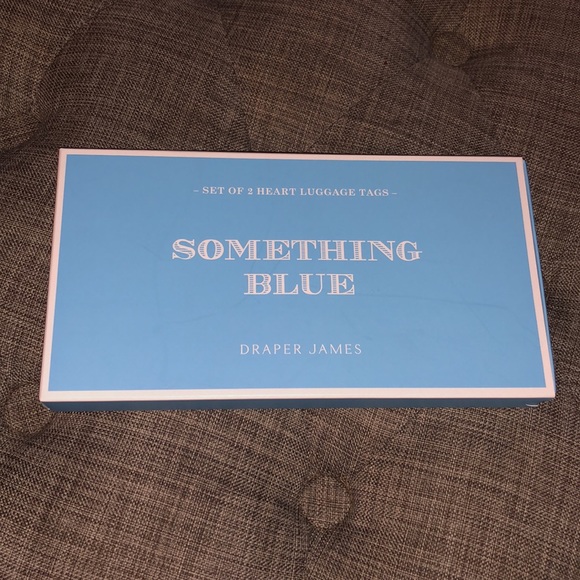 Draper James Something Blue Faux Leather Gingham Heart Luggage Travel Tag Set - Picture 4 of 11